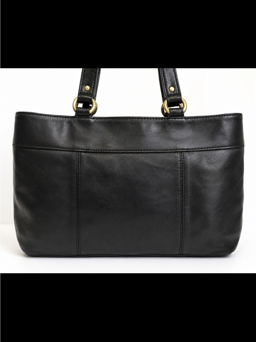 Coach 2010 East West Black Leather Studded Tote with Brass Hardware - Picture 2 of 7